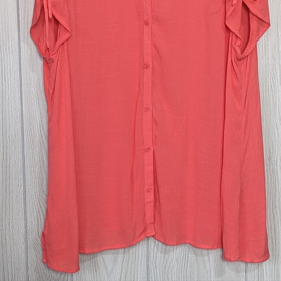 Lane Bryant Top 18 20 Plus Ruched Short Sleeve Button Front 2X - Picture 7 of 12